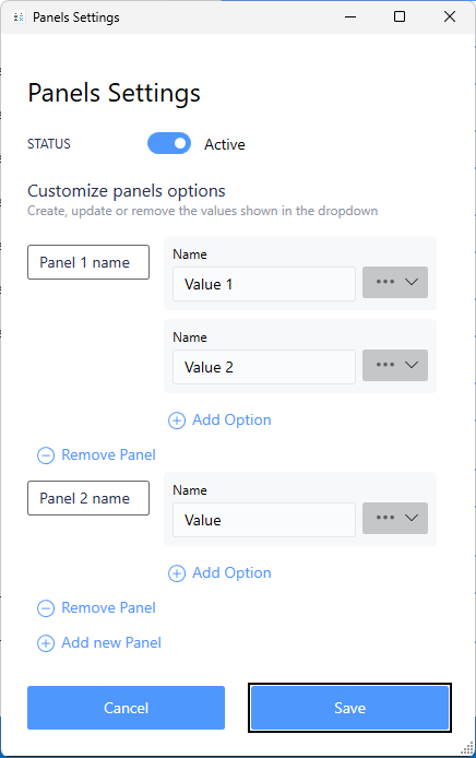 Panels Settings