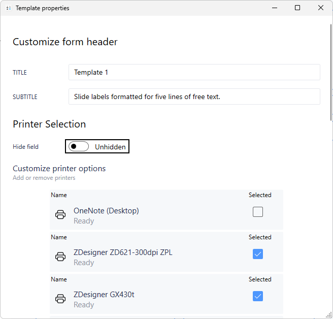 Template Properties Button